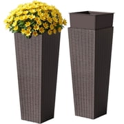 Homall 2-Pack 32" Tall Outdoor Plastic Planters with Inside Pots, Rattan - Patterned for Patio Decor