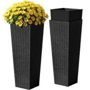 Homall 2-Pack 32" Tall Outdoor Plastic Planters with Inside Pots, Rattan - Patterned for Patio Decor