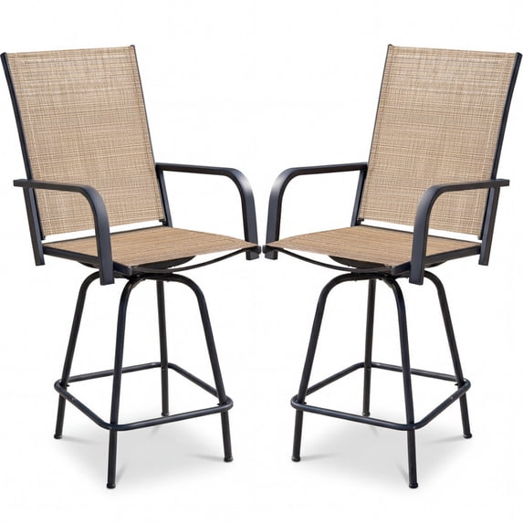 Homall 2-Piece Beige Bar Height Patio Stools – 360° Swivel Textilene Outdoor Chairs, Weather-Resistant Steel Frame for Balcony, Garden & Poolside