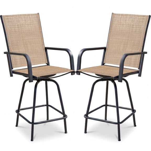 Homall 2-Piece Beige Bar Height Patio Stools – 360° Swivel Textilene Outdoor Chairs, Weather-Resistant Steel Frame for Balcony, Garden & Poolside