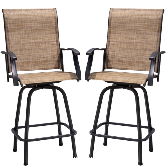Homall 2-Piece Beige Swivel Bar Height Patio Stools, Textilene Outdoor Chairs, Weather-Resistant Steel Frame for Patio & Garden