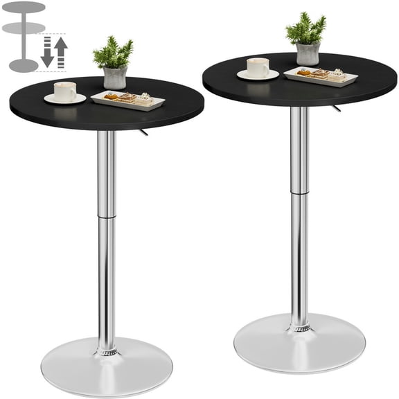 Homall 2 Pieces Bar Table Height Adjustable Bistro Pub Table Cocktail Round Table with Metal Base, Black/Sliver