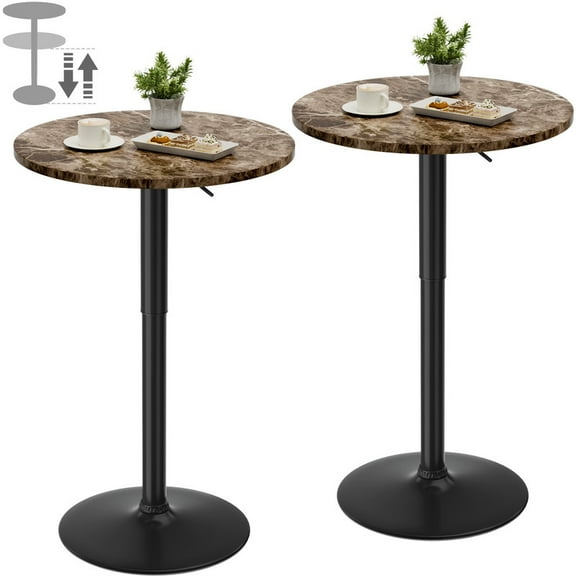 Homall 2 Pieces Bar Table Height Adjustable Bistro Pub Table Cocktail Round Table with Metal Base, Faux Marble/Black