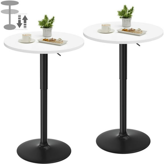 Homall 2 Pieces Bar Table Height Adjustable Bistro Pub Table Cocktail Round Table with Metal Base, White/Black