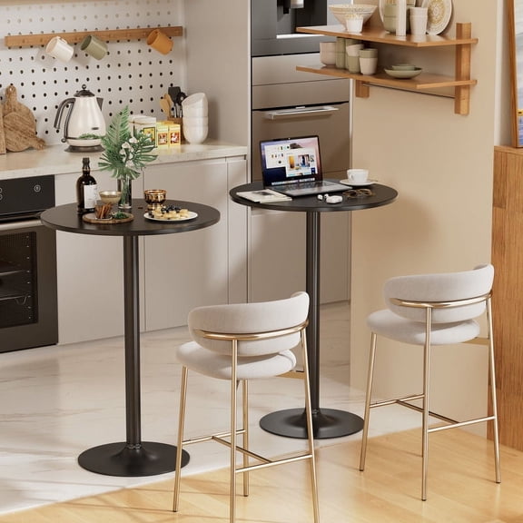 XPOPR Bistro Pub Table Round Bar Height Cocktail Table Metal Base MDF ...