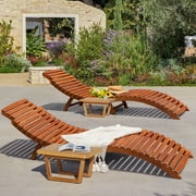 Homall Outdoor Chaise Lounge Folding Chairs Solid Acacia Wood Sun Loungers Balcony Recliner,for Garden, Patio, Pool Deck, Set of 2