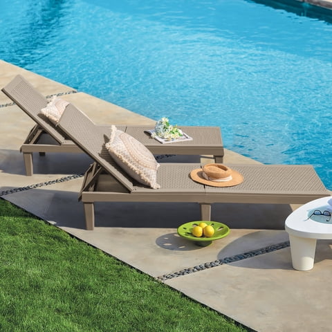 Homall 2 Pieces Patio Lounge Chair Outdoor Adjustable Chaise Lounge Chair,Light Brown