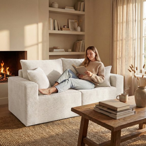 Homall 2-Seat Modular Corduroy Sofa, Sectional Couch with Convertible Modules, Modern Minimalist Sofa Set for Living Room, Freely Combinable Sofa Furniture, Beige