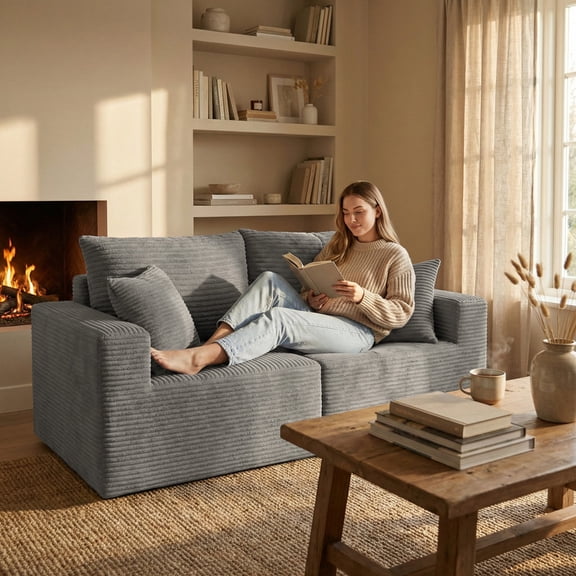 Homall 2-Seat Modular Corduroy Sofa, Sectional Couch with Convertible Modules, Modern Minimalist Sofa Set for Living Room, Freely Combinable Sofa Furniture, Grey