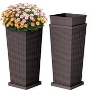 Homall 24" Tall Plastic Planter Set of 2 with Inside Pots, Drainages and Trays, for Outdoor and Indoor