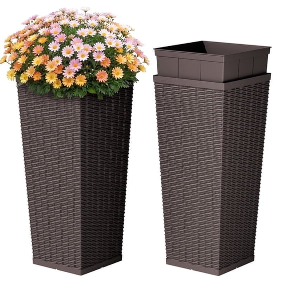 Homall 24" Tall Plastic Planter Set of 2 with Inside Pots, Drainages, for Outdoor and Indoor