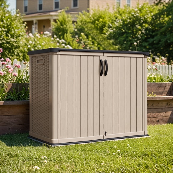 Homall 26 Cu.ft Resin Outdoor Storage Shed - Waterproof, Lockable & Sturdy Floor for Patio/Garden, Beige