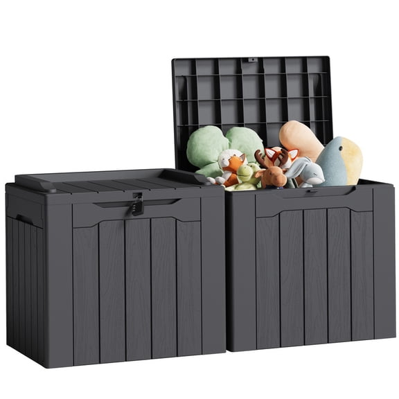 Homall 2 Pack 31 Gallon Deck Box, Lockable Resin Outdoor Storage Box for Patio, Garden Tools & Pool Supplies Storage, Weatherproof Outside Storage Container, Gray
