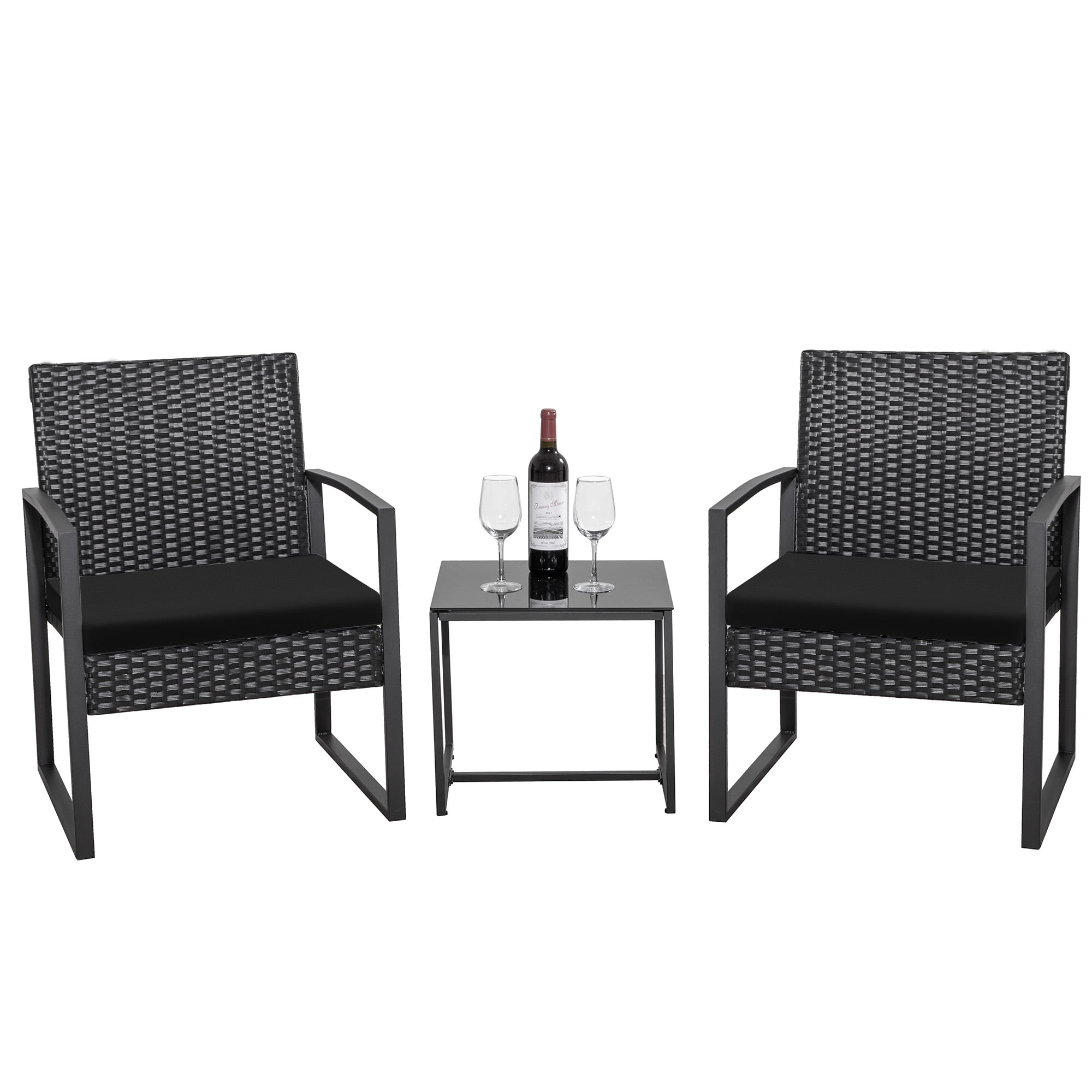 Homall 3-Piece Rattan Patio Furniture Set, Outdoor Backyard Porch Wicker Chairs with Coffee Table, Black