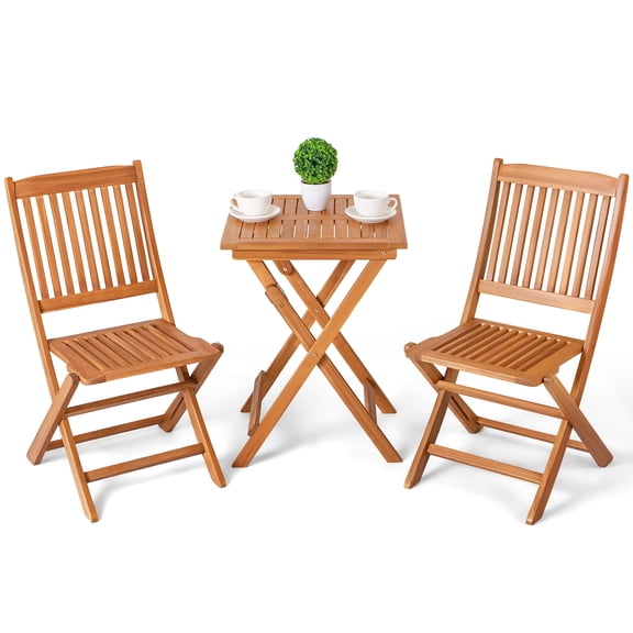 Homall 3 Piece Acacia Wood Folding Patio Bistro Set, Small Indoor Outdoor Table & Chairs Set of 2 for Backyard Balcony
