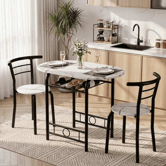 Homall 3-Piece Dining Table Set, Small Dining Table for 2, Modern Dining Set for Small Spaces, Dining Room, Kitchen, Black & White