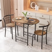 Homall 3 Piece Wood and Metal Dining Table Set, Small Dining Table for 2, Modern Dining Set for Living Room, Dining Room, Kitchen, Brown