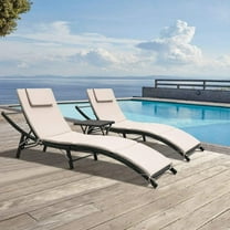Homall 3 Pieces Patio Chaise Lounge Chair Sets Outdoor Beach Pool PE Rattan Reclining Chair with Folding Table and Cushion, Beige
