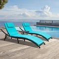 thumbnail image 1 of Homall 3 Pieces Patio Chaise Lounge Chair Sets Outdoor Beach Pool PE Rattan Reclining Chair with Folding Table and Cushion, Blue, 1 of 5