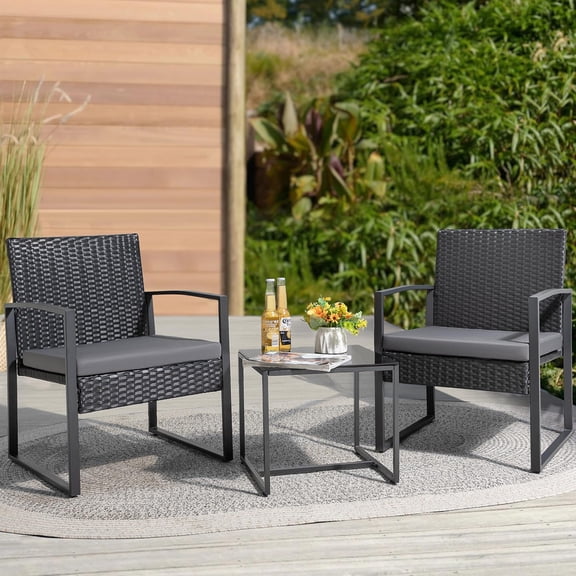 Homall 3 Pieces Patio Conversation Set with Glass Coffee Table Outdoor All-weather Wicker Chairs, Red