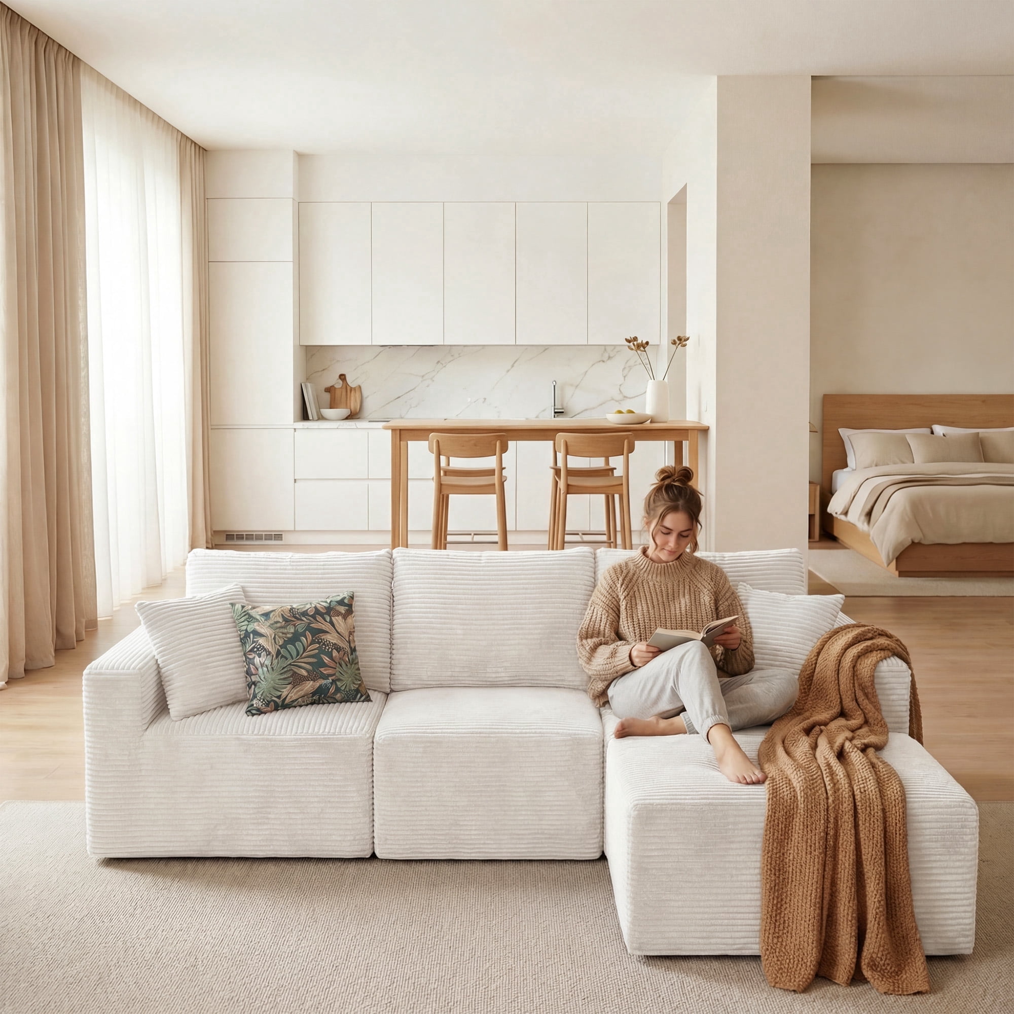 Homall 3-Seat L-shaped Modular Corduroy Sofa, Sectional Couch with ...