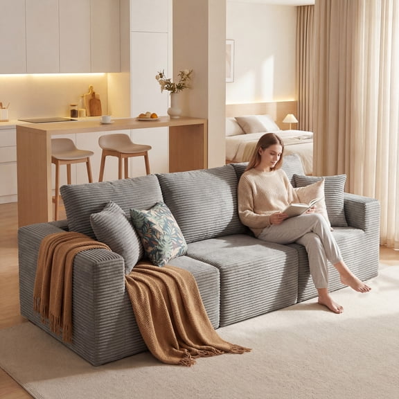 Homall 3-Seat Modular Corduroy Sofa, Sectional Couch with Convertible Modules, Modern Minimalist Sofa Set for Living Room, Freely Combinable Sofa Furniture, Grey