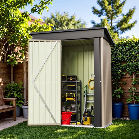 Homall 5' x 3' Metal Outdoor Storage Shed, with Groove Roof and Lockable Door, for Garden and Patio, Brown