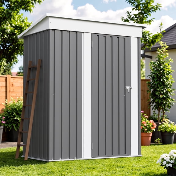 Homall 5' x 3' Metal Outdoor Storage Shed, with Groove Roof and Lockable Door, for Garden and Patio, Gray