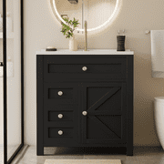 Homall 30'' Bathroom Vanity with Undermount Resin Sink, Freestanding Bathroom Vanity with Resin Top, Wood Bathroom Cabinet with Drawers & Shelves, Black