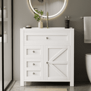 Homall 30'' Bathroom Vanity with Undermount Resin Sink, Freestanding Bathroom Vanity with Resin Top, Wood Bathroom Cabinet with Drawers & Shelves, White