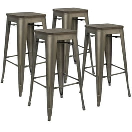 VINEEGO 30 Inches Exterior Bistro Metal Bar Stools Stackable Industrial Set of 4 for Indoor Outdoor Distressed White Walmart
