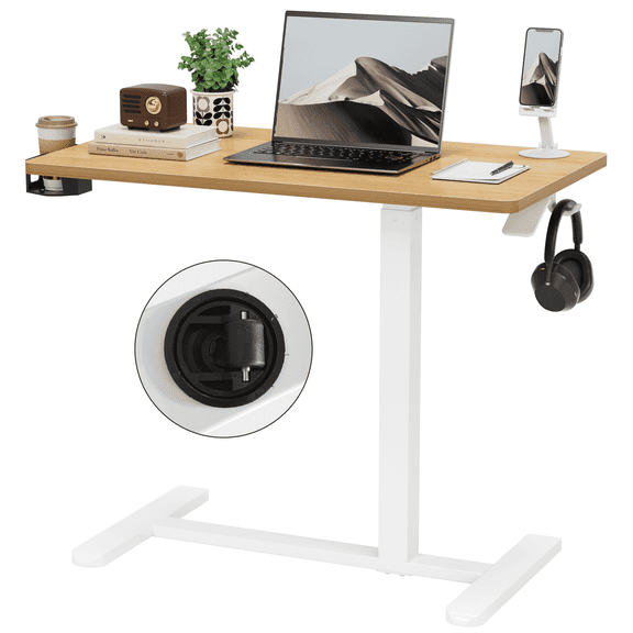 Homall 31.5" Overbed Table with Hidden Wheels Adjustable Bedside Table for Home Office, Bedroom, Study,Beige