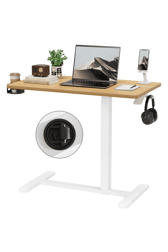 31.5" Overbed Table with Hidden Wheels Adjustable Bedside Table for Home Office, Bedroom, Study,Beige