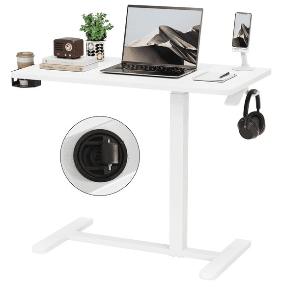 Homall 31.5" Overbed Table with Hidden Wheels Adjustable Bedside Table for Home Office, Bedroom, Study, White