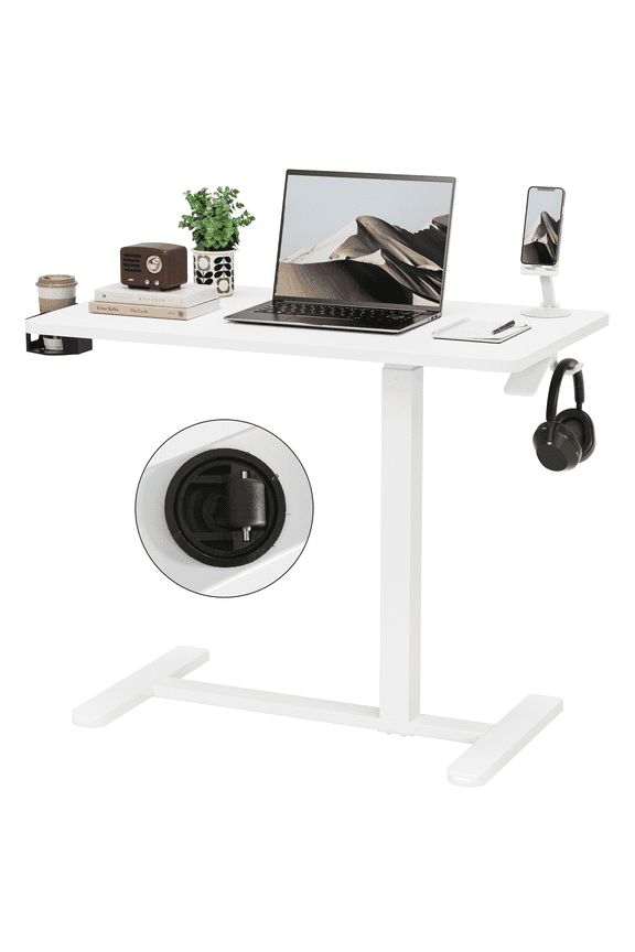 31.5" Overbed Table with Hidden Wheels Adjustable Bedside Table for Home Office, Bedroom, Study, White