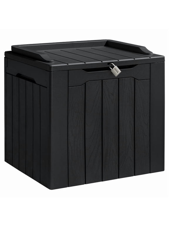 31 Gallon Outdoor Deck Box In Resin with Seat, Black