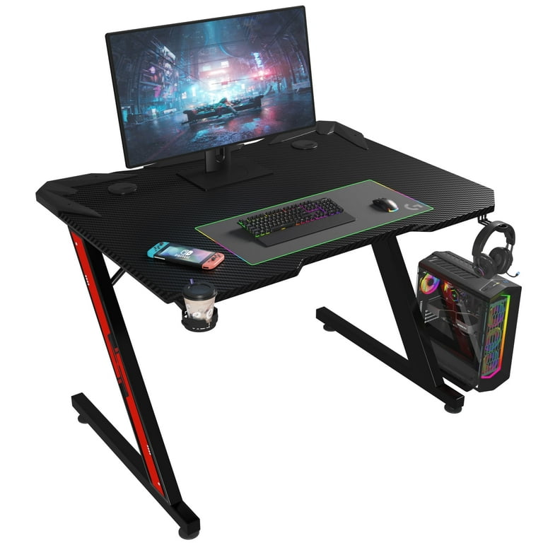 Homall 32'' Z-Shaped Gaming Desk, Carbon Fiber, Cup Holder
