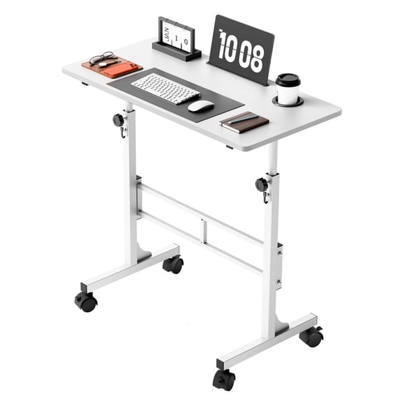Homall 32" Small Standing Desk with Mobile Lockable Wheels, Adjustable Height Portable Desk for Home Office, White