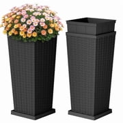 Homall 30" Tall Plastic Planter Set of 2 with Inside Pots, Drainages and Trays, for Outdoor and Indoor