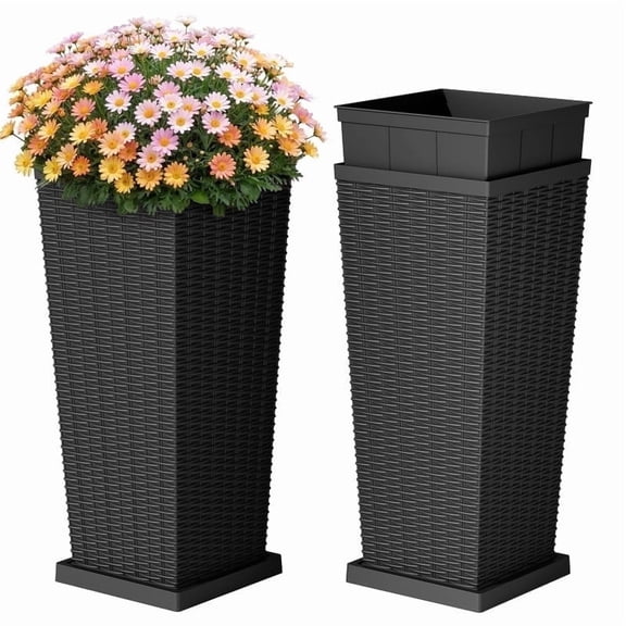 Homall 30" Tall Plastic Planter Set of 2 with Inside Pots, Drainages and Trays, for Outdoor and Indoor