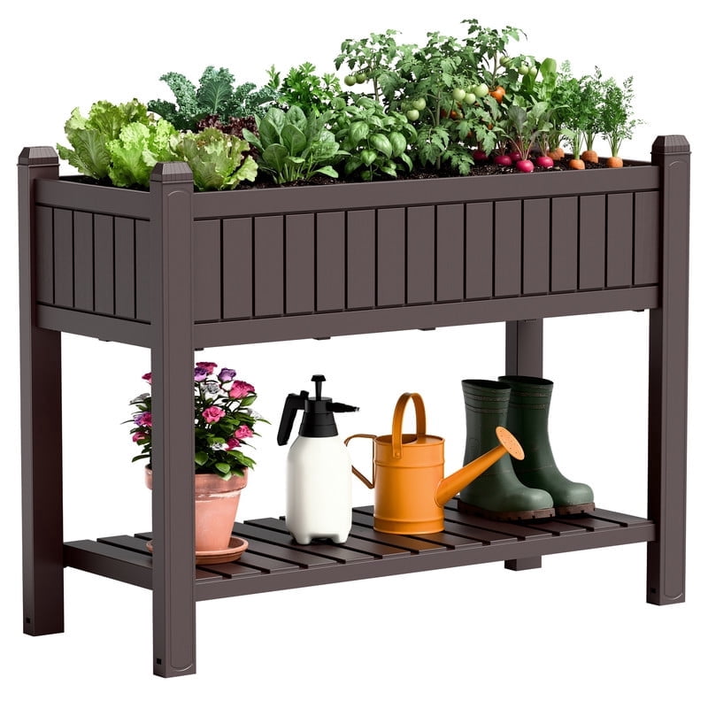 Homall 32" Tall Raised Garden Bed with Legs & Shelf, Outdoor Planter Box for Gardening Vegetables, Flowers and Herbs, 20 Gallon Capacity, Brown
