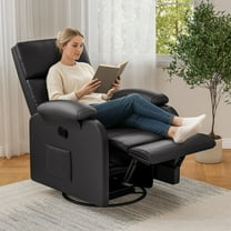 Homall 360° Massage Swivel Rocker Recliner Small Rocking PU Leather Chairs with Side Pockets for Small Spaces,Black