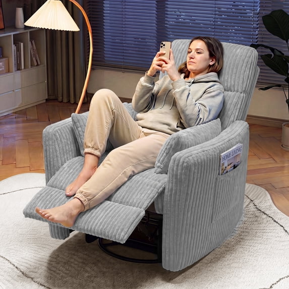 Homall 360° Power Swivel Recliner High Back Adult Rocker Recliner Chair with 2 Pillows for Nursing Expectant Mothers,Corduroy Gray