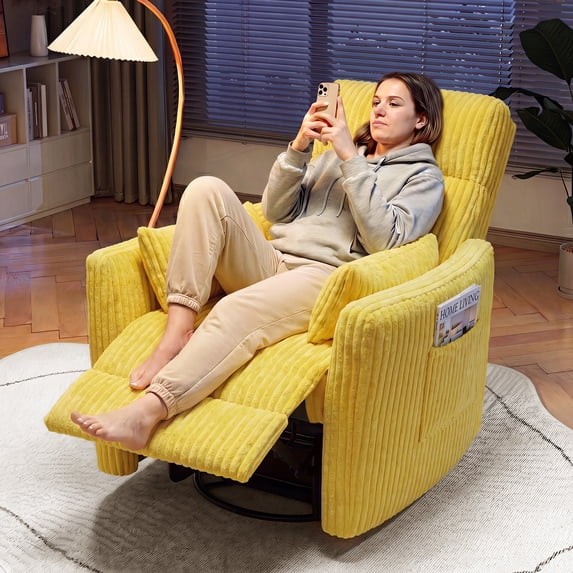 Homall 360° Power Swivel Recliner High Back Adult Rocker Recliner Chair with 2 Pillows for Nursing Expectant Mothers,Corduroy Yellow