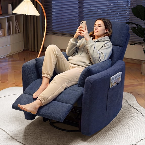Homall 360° Power Swivel Recliner High Back Adult Rocker Recliner Chair with 2 Pillows for Nursing Expectant Mothers,Loop Yarn Blue
