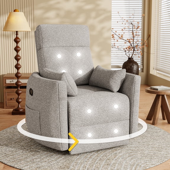 Homall 360° Power Swivel Recliner High Back Adult Rocker Recliner Chair with 2 Pillows for Nursing Expectant Mothers,Loop Yarn Gray