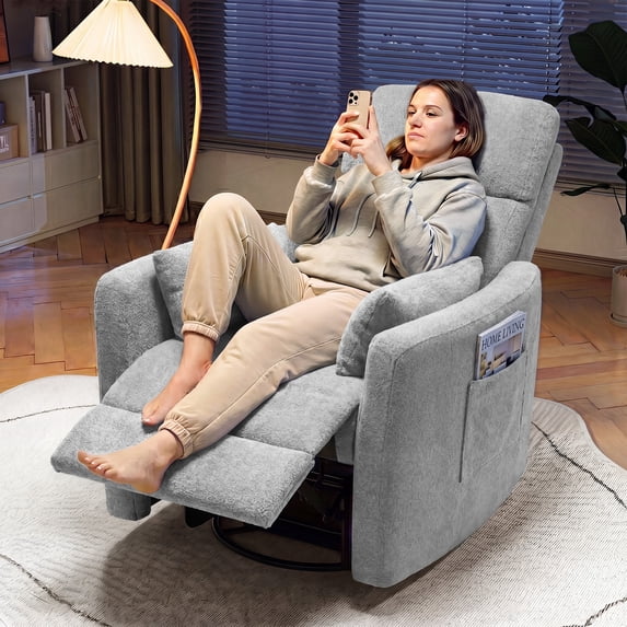 Homall 360° Power Swivel Recliner High Back Adult Rocker Recliner Chair with 2 Pillows for Nursing Expectant Mothers,Loop Yarn Gray