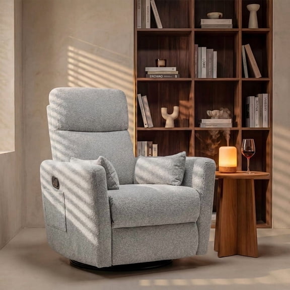 Homall 360° Swivel Nursery Recliner Power Swivel Rocker Recliner Chair with 2 Pillows Comfy High Back Adult Glider Rocker for Living Room,Loop Yarn Gray