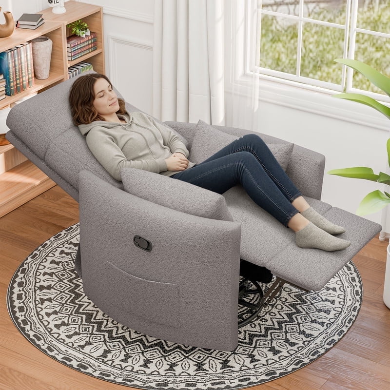 Homall 360° Swivel Nursery Recliner Power Swivel Rocker Recliner Chair with 2 Pillows Comfy High Back Adult Glider Rocker for Living Room,Loop Yarn Gray