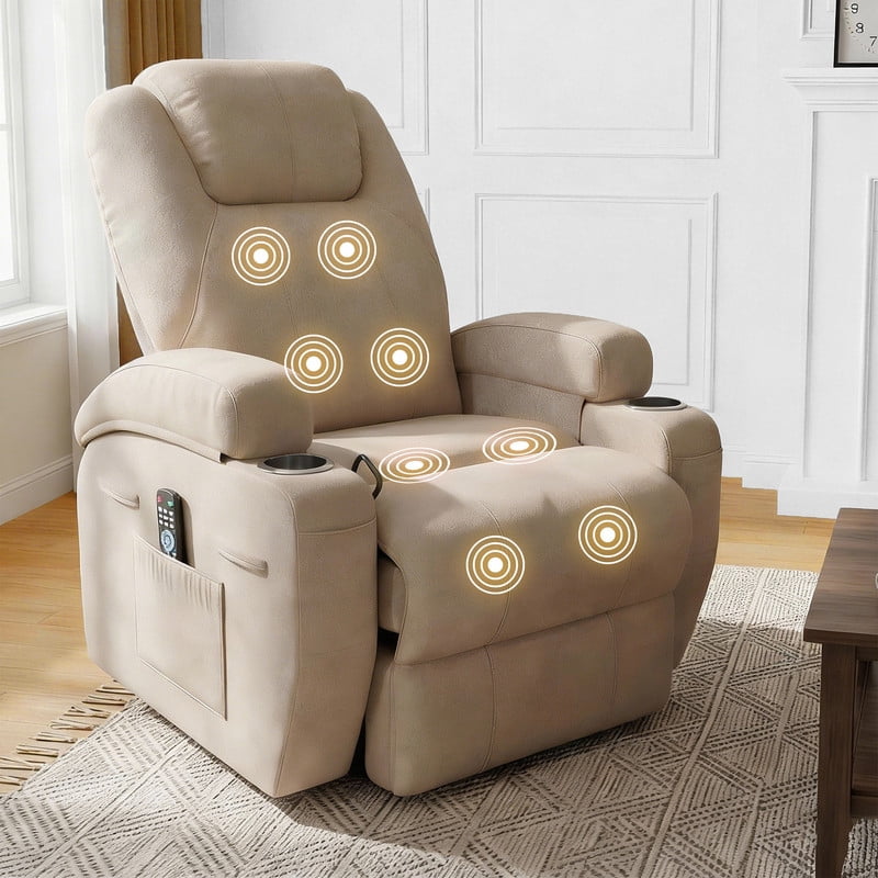 Homall 360° Swivel Rocking Recliner Massage Oversized Singal Sofa For Living Room Ergonomic High Backrest and Adjustable Recliner,Linen Beige